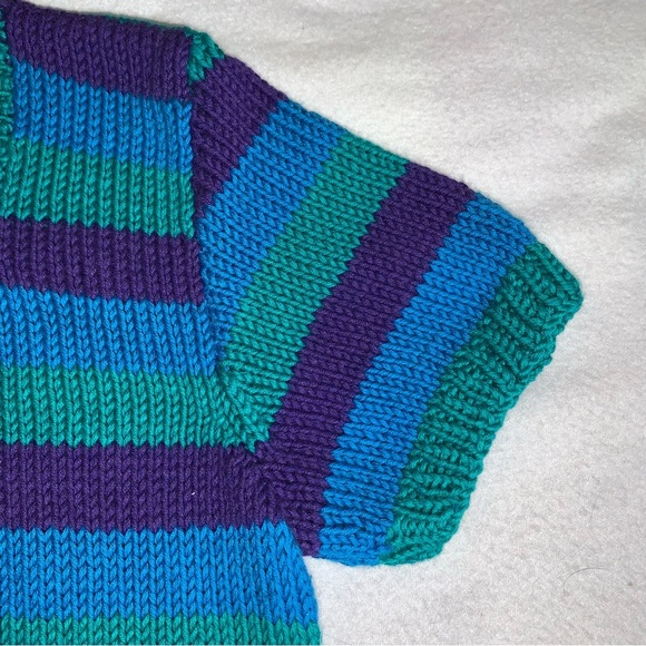 Hand Knit Women’s Square Neck Striped Sweater Sz XS/Sm - Picture 3 of 5
